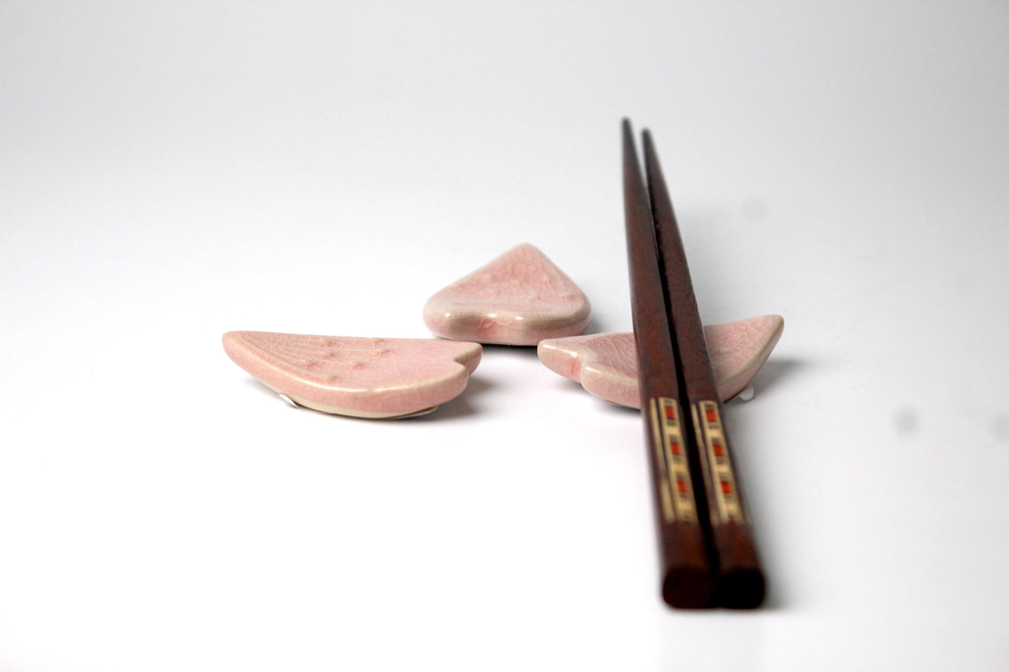 Pink sakura petal shaped chopstick rest or spoon rest. Set of 3.
