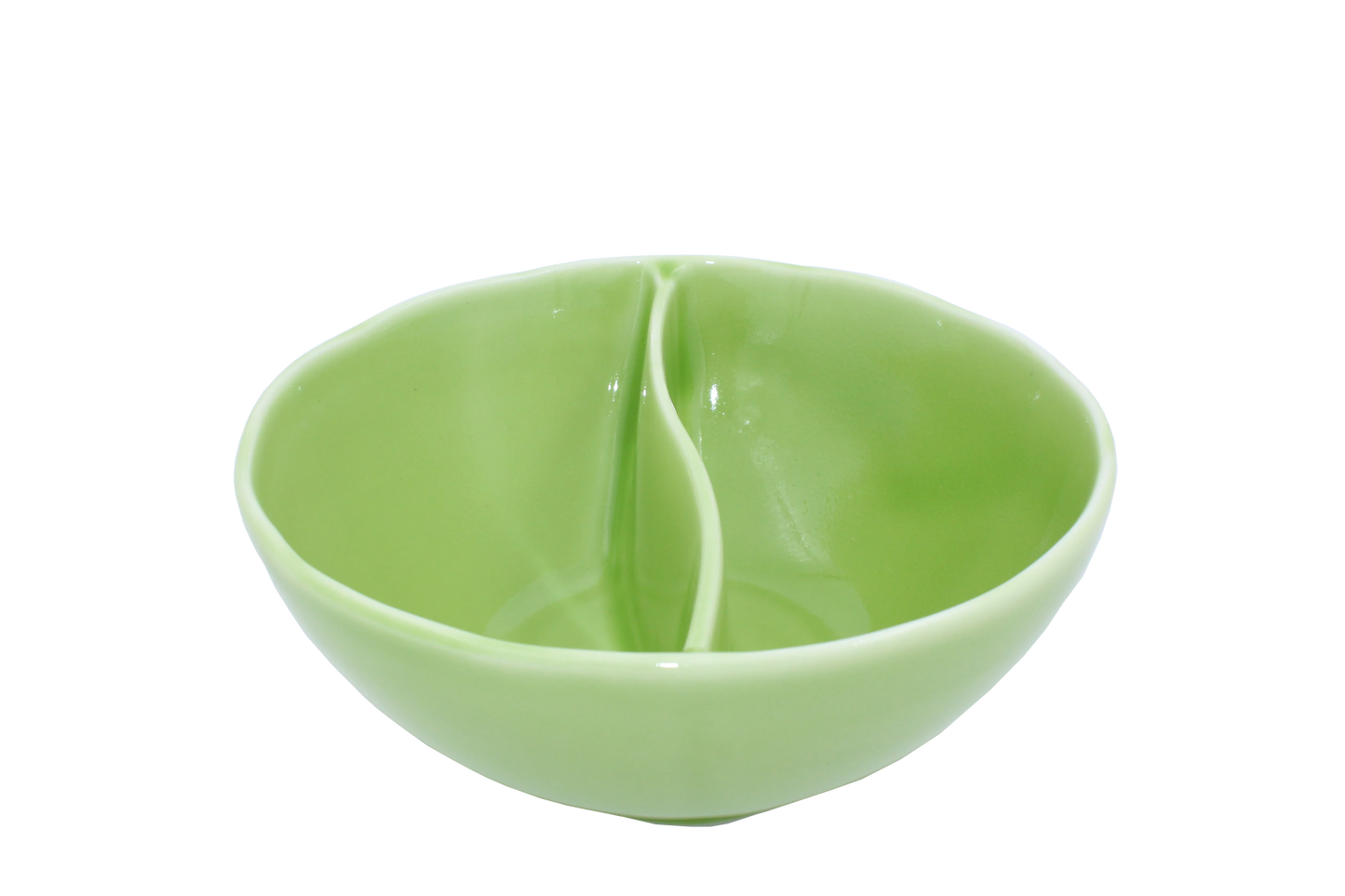 An isometric view of the Missera Kari, a light green divided bowl