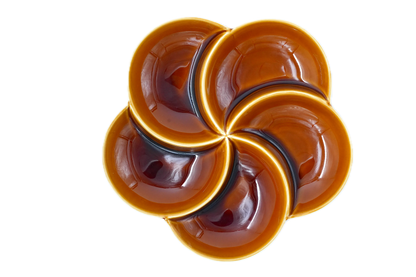 Top view of a 5-section amber porcelain sectional thali for mindful eating and portion control of Indian meals.