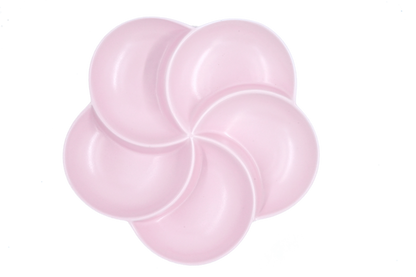 Top view of a 5-section porcelain sectional thali for mindful eating and portion control of Indian meals.