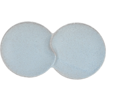 A top-down view of the Missera Hotate, a light gray ceramic divided serving dish with two circular sections joined in the center like a clam shell. Perfect as a multi compartment serving dish for snacks and dips.