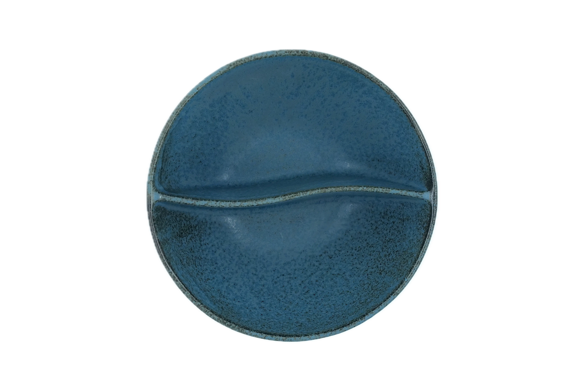 A top view of the Missera Kari bowl, a blue divided japanese bowl