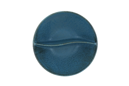 A top view of the Missera Kari bowl, a blue divided japanese bowl