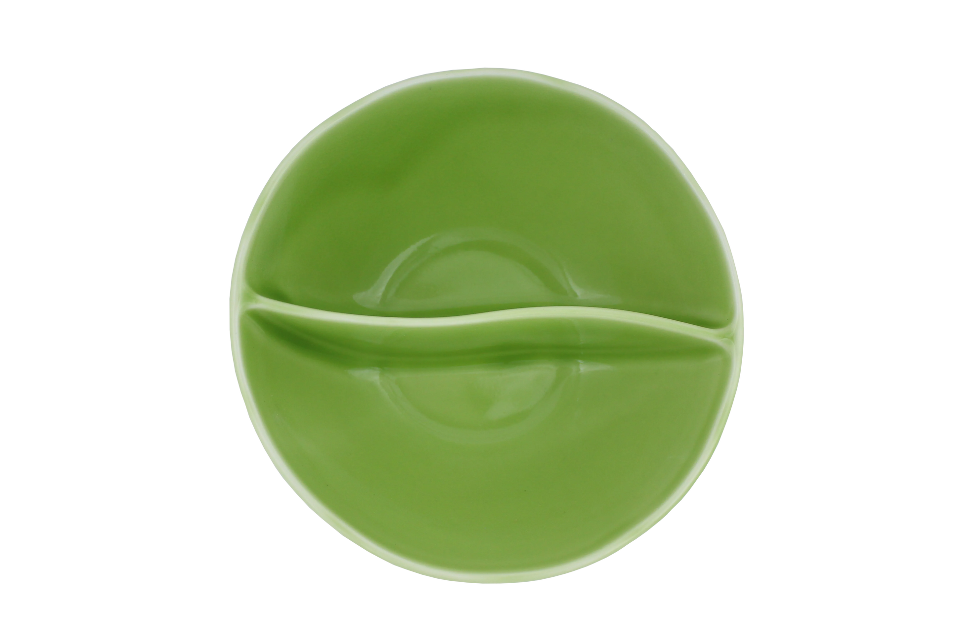 A top view of the Missera Kari, a light green divided bowl