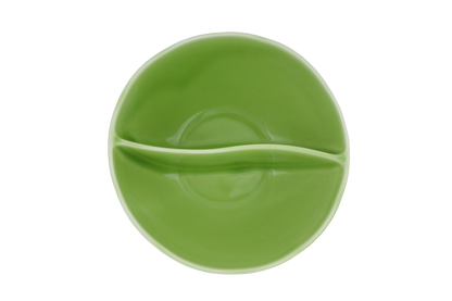A top view of the Missera Kari, a light green divided bowl